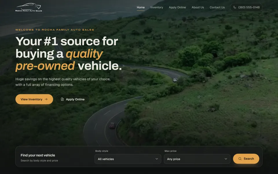 Rocha Family Auto Sales website, first screen